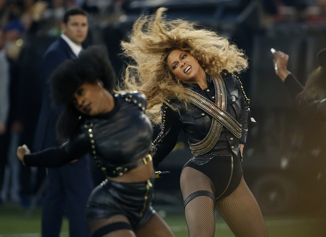 In this Sunday, Feb. 7, 2016, file photo, Beyonce performs during halftime of the NFL Super Bowl 50 football game in Santa Clara, Calif. Beyonce dropped more than an album with “Lemonade,” Saturday, April 23, 2016, her dazzling new musical and visual project that speaks to the deeply personal and political. 