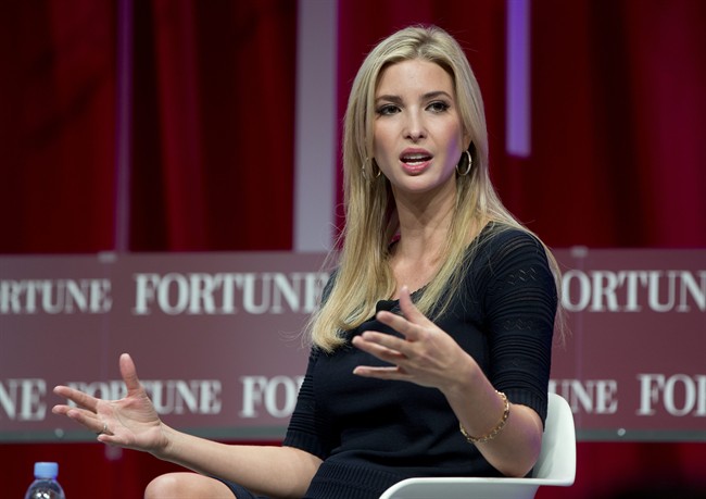 In this Oct. 14, 2015, file photo, Ivanka Trump, daughter of Republican presidential candidate Donald Trump, founder and CEO, Ivanka Trump Collection and executive vice president Development and Acquisitions The Trump Organization, speaks at the Fortune Most Powerful Women Summit in Washington.