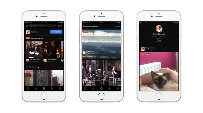 This image provided by Facebook shows examples of its live video feature on the smartphones. 