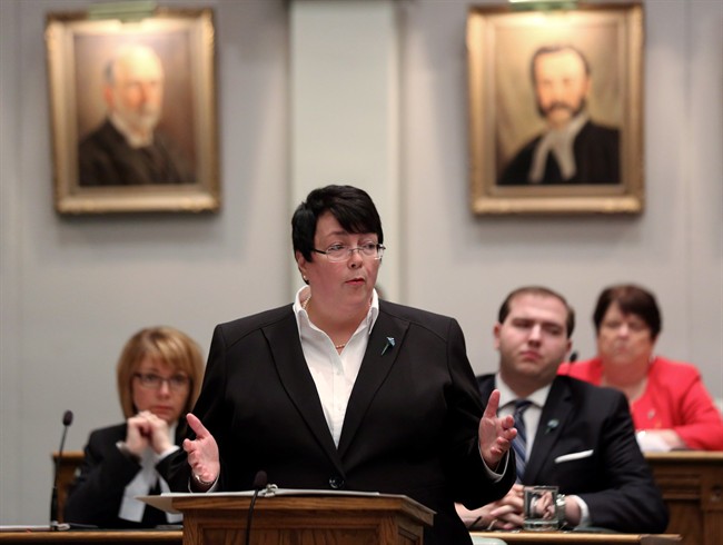 Newfoundland and Labrador Finance Minister Cathy Bennett presents the 2016 provincial budget at the House of Assembly in St.John’s, Thursday, April 14, 2016.