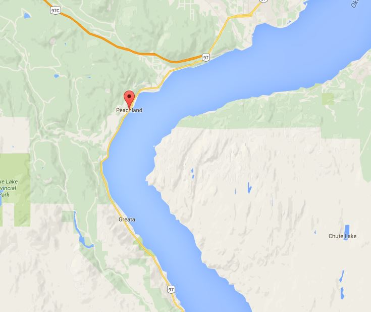 The single vehicle crash is located about five kilometres south of Peachland.