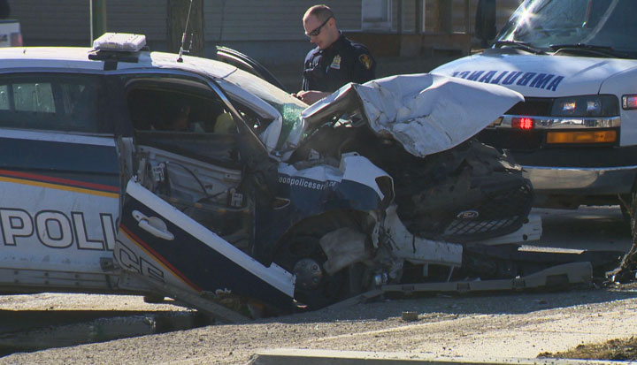 The traffic unit is investigating a single-vehicle collision involving a Saskatoon police patrol car on Idylwyld Drive.