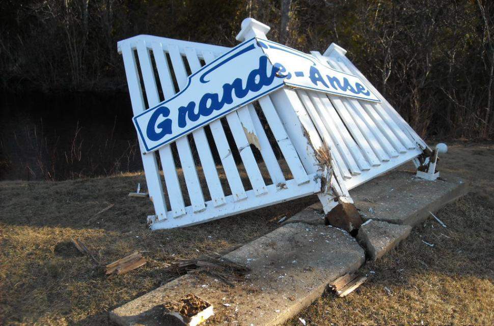 RCMP investigate after "Welcome" signs in Grande-Anse were significantly damaged on the weekend. 