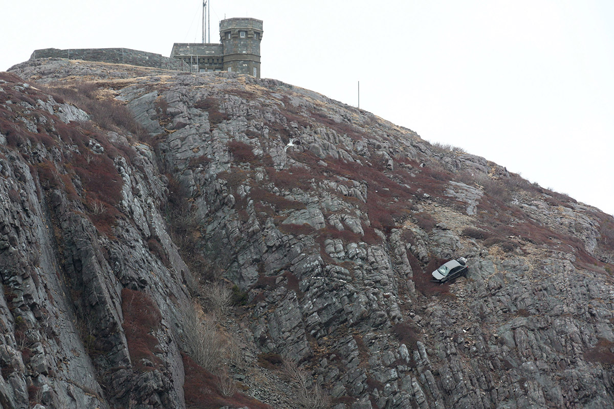 Emergency crews were called to Signal Hill in St. John's, N.L. early Sunday morning, April 3, 2016 with reports of a car dangling over the edge. 