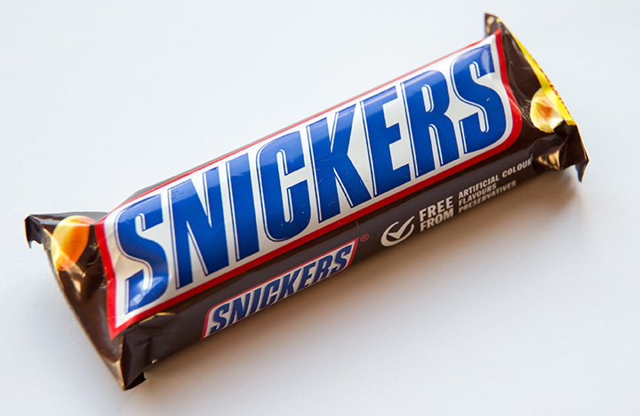 Snickers chocolate bar is seen on February 23, 2016 in Bristol, England. 