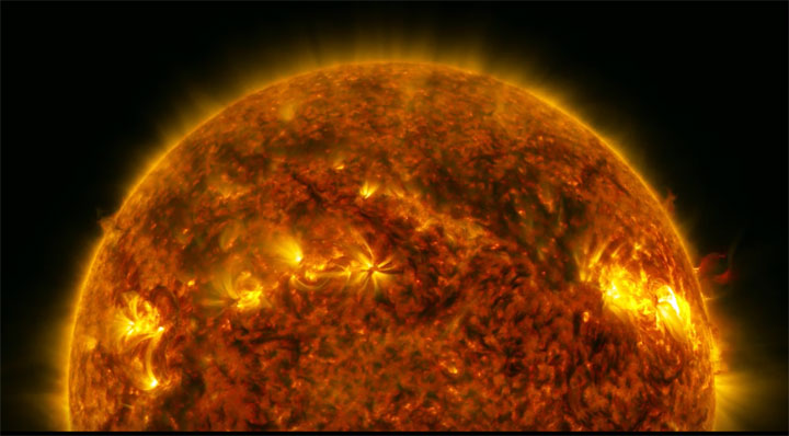 An M-class solar flare erupts from the surface of the sun on April 17, 2016.