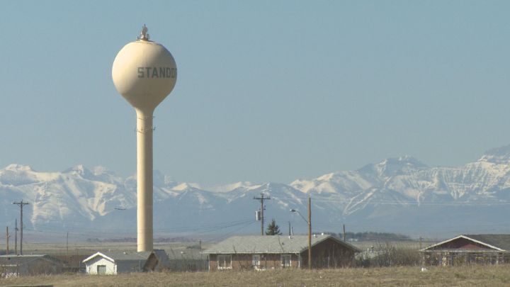 Water tower in Standoff, which is inside the Blood Reserve in southern Alberta. April 11, 2016.