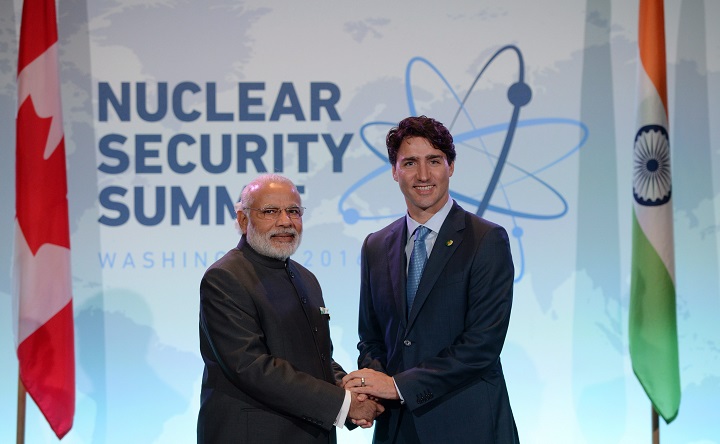 Prime Minister Justin Trudeau takes part in a bilateral meeting with the Prime Minister of India Narendra Modi during the Nuclear Security Summit in Washington, D.C., on Friday, April 1, 2016.