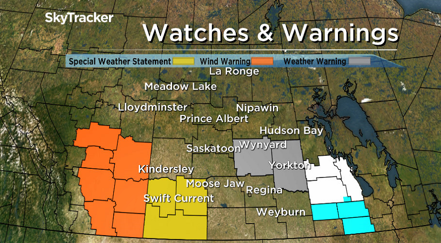 Weather warnings issued in Sask. for 510 cm snow by Tuesday