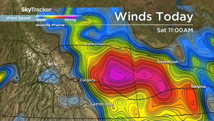 Extreme winds gusts in Alberta and Saskatchewan April 9. 