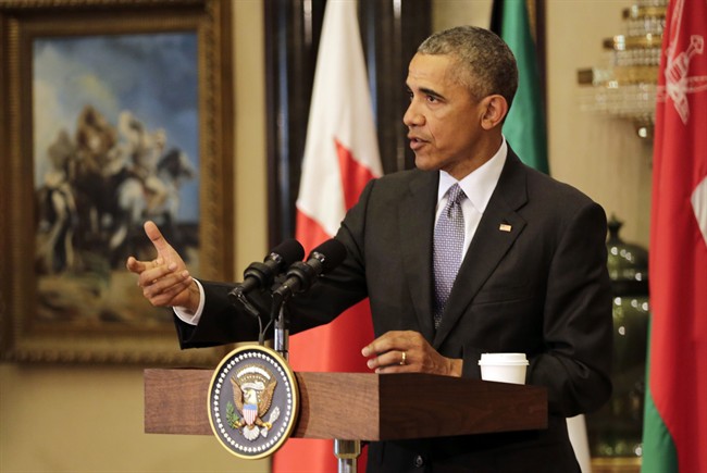 U.S. President Barack Obama gestures during a press conference in Riyadh, Saudi Arabia, Thursday, April 21, 2016. 