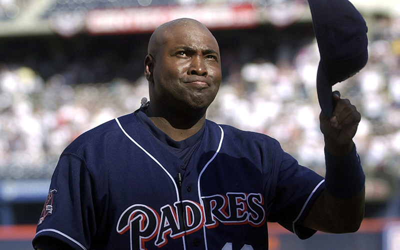 San Diego Padres' Tony Gwynn fights back tears as he acknowledges the standing ovation prior to the Padres' game against the Colorado Rockies in San Diego, the final game of his career, The Hall of Famer died of oral cancer on June 16, 2014. He was 54. 