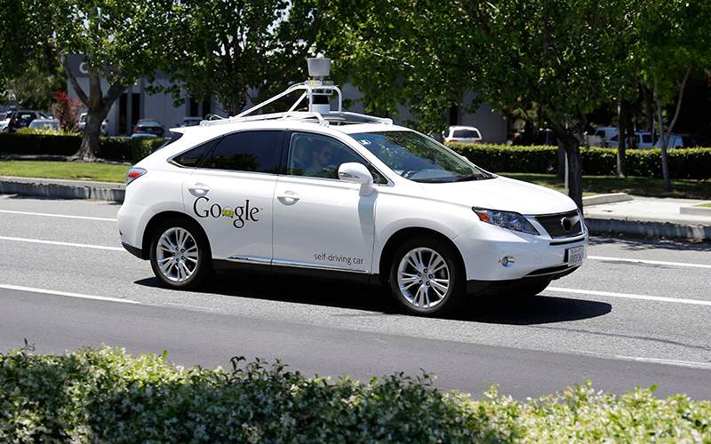 A Google self-driving car goes on a test drive near the Computer History Museum in Mountain View, Calif. 