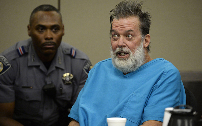 Robert Lewis Dear talks to Judge Gilbert Martinez during a court appearance in Colorado Springs, Colo. 