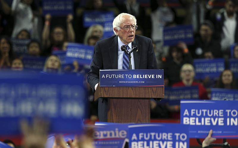 Democratic presidential candidate, Sen. Bernie Sanders, I-Vt., speaks at a campaign rally in Piscataway, N.J. 