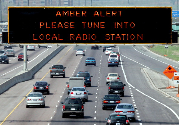 Amber Alert is displayed on sign over westbound Highway 401 near Keele St.