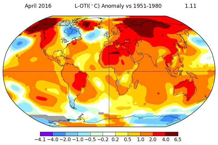Temperature anomalies during the month of April.