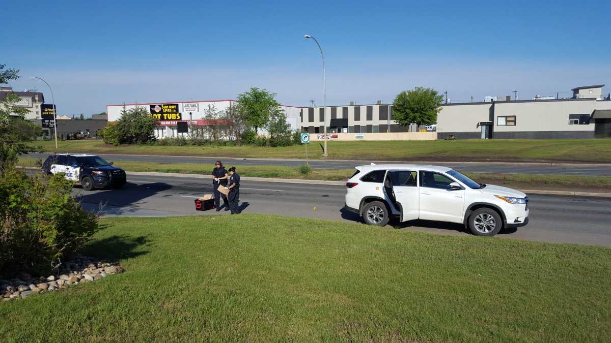 Edmonton police investigate a shooting at Argyll Road and 72 Street on May 29, 2016.