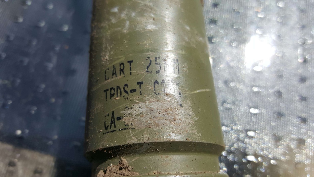 A 25 mm cartridge was found in an Acadia backyard Sunday.
