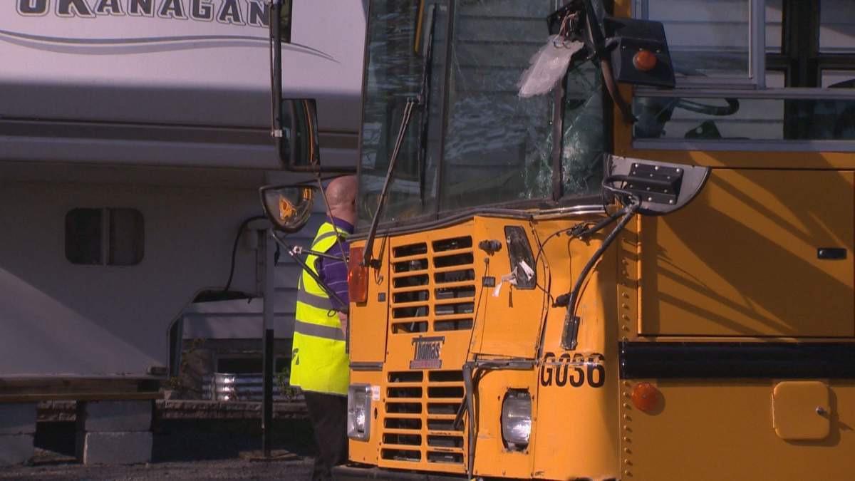 One of the school buses involved in Tuesday afternoon's collision. 