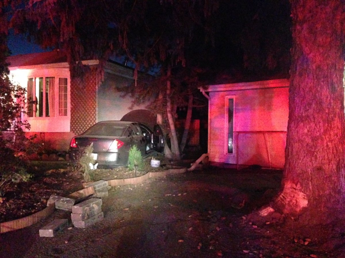 A car crashed into a home at 9111 76 St. in Edmonton's Bonnie Doon area early Monday morning. May 2, 2016.
