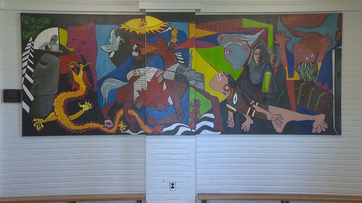 Art work on display at entrance of St. James Collegiate