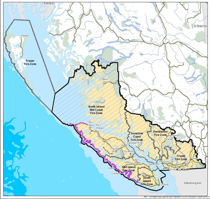 The areas where a fire ban exist.
