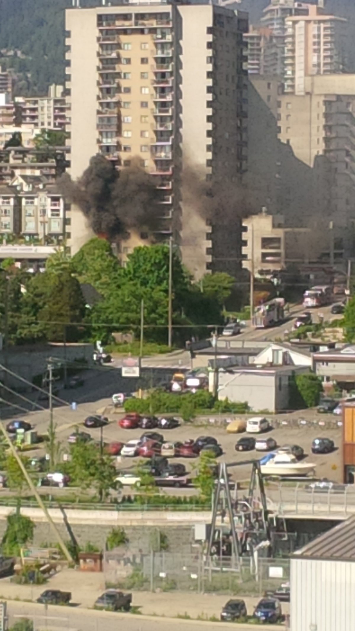 A condo on the fourth floor of a North Vancouver building was on fire Thursday afternoon. 