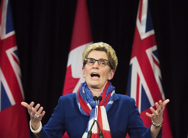 Ontario Premier Kathleen Wynne speaks during a press conference at Queen's Park in Toronto in an April 11, 2016, file photo.