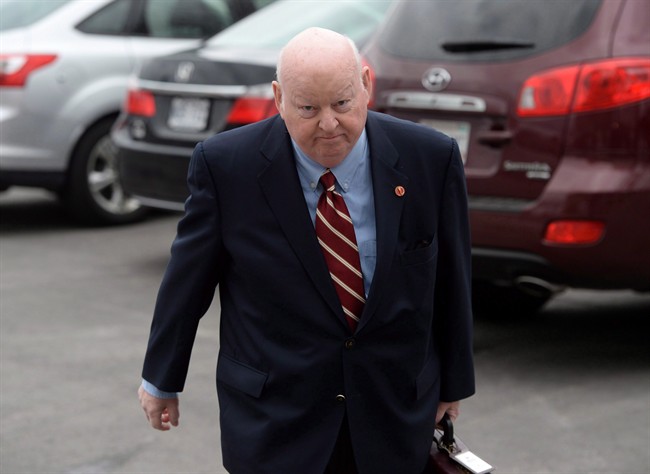Senator Mike Duffy returns to Parliament Hill in Ottawa on Monday, May 2, 2016.