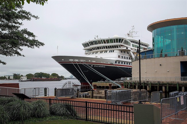The Balmoral, operated by Fred Olsen Cruise Lines, is docked at the Half Moone Cruise and Celebration Center in Norfolk, Va., on Friday, April 29, 2016.