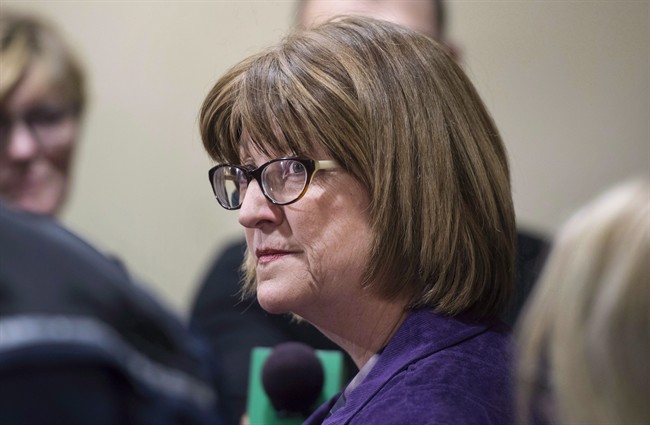 Nova Scotia Justice Minister Diana Whalen speaks to reporters during a press conference at the Department of Justice in Halifax on Monday, January 25, 2016.