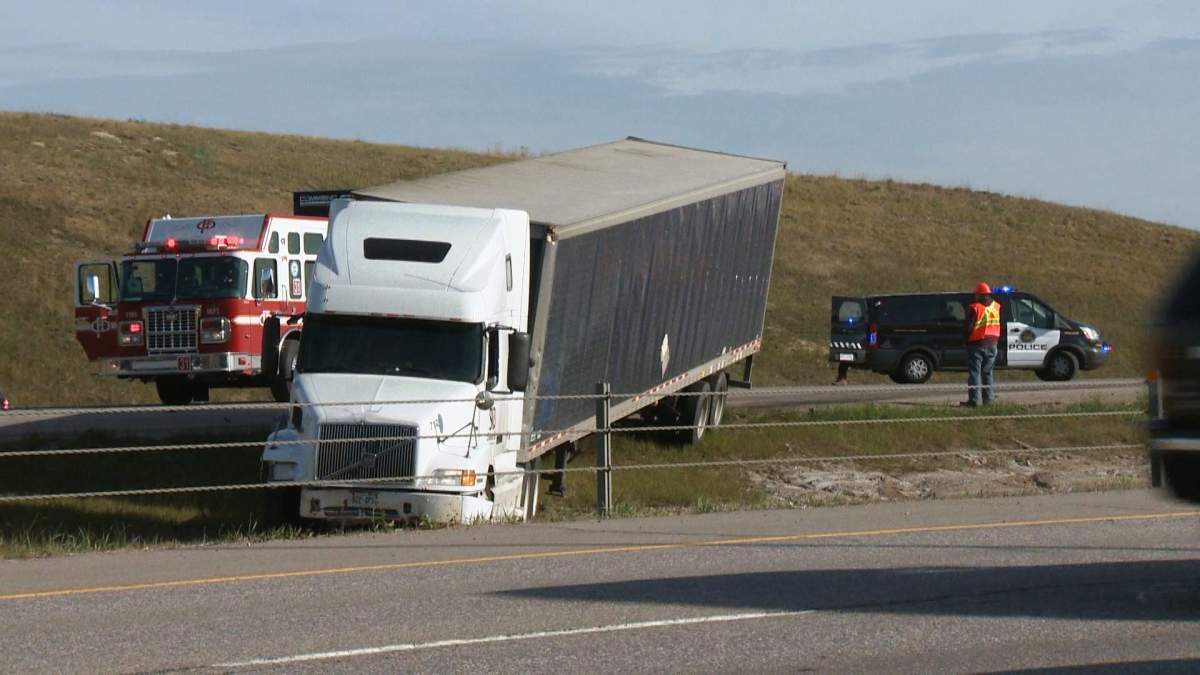 Emergency crews respond to a collision on southbound Deerfoot Trail N.E. on Wed., May 18, 2016.
