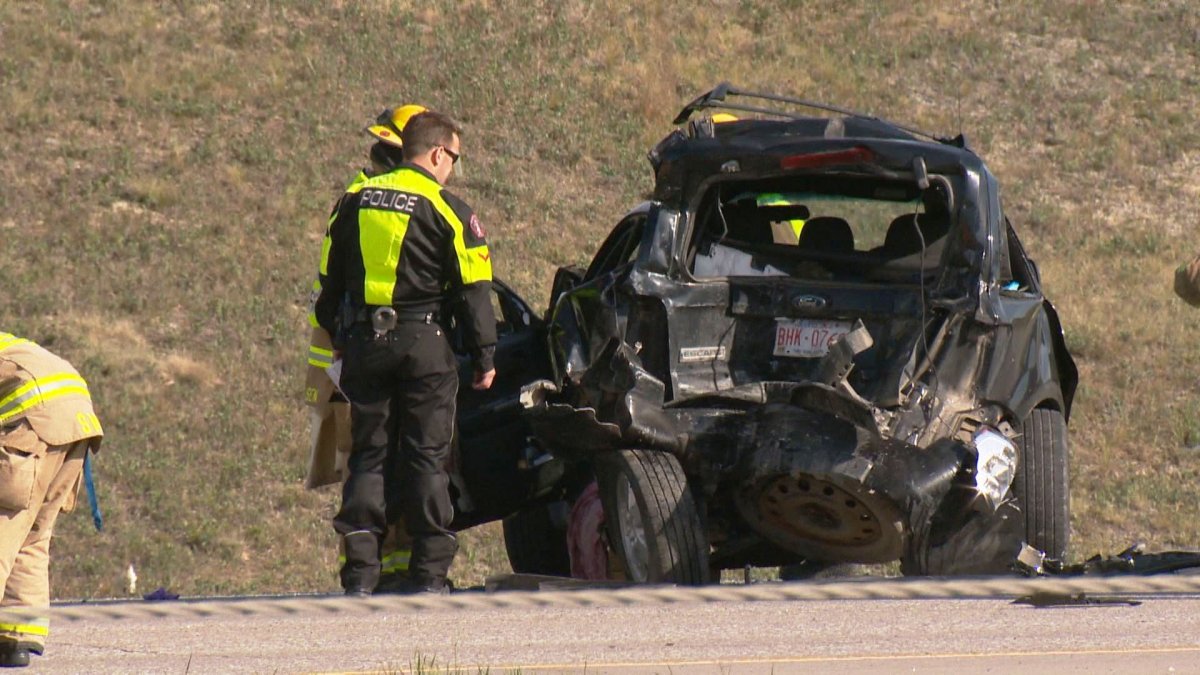 Emergency crews respond to a collision on southbound Deerfoot Trail N.E. on Wed., May 18, 2016. 