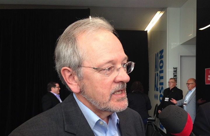 Laval University Education Professor, Edige Royer, talks to reporters at Liberal Party Convention in Drummondville. Sunday, May 16, 2016.