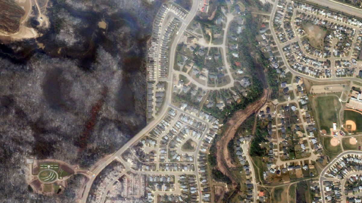 Satellite imagery of the affected area from the Fort McMurray wildfire. 