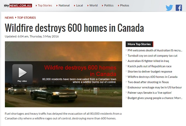 Sky News' coverage of the Fort McMurray wildfires.