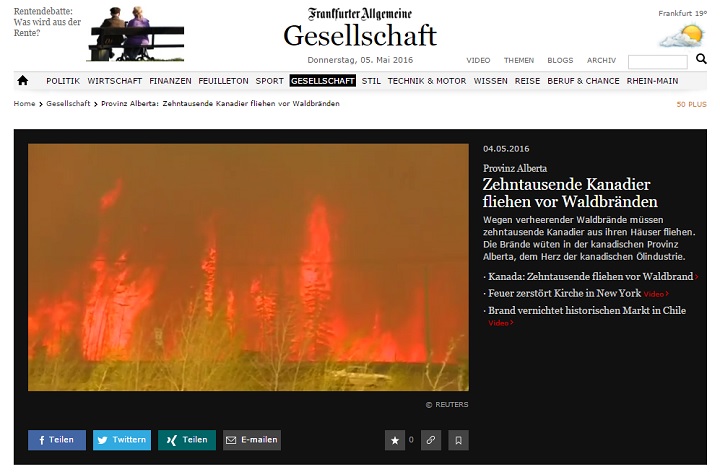 The Frankfurter Allgemeine's coverage of the Fort McMurray wildfires.