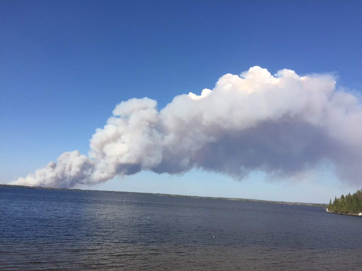 Heavy smoke looking north from the south side of West Hawk Lake.