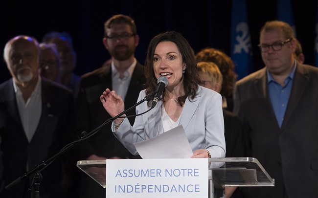 Martine Ouellet speaks to supporters in Montreal, Friday, May 27, 2016, where she announced her intention to run for the leadership of the Parti Québécois.