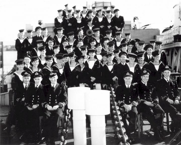 HMCS SHAWINIGAN K136 crew. Courtesy Thomas J. Simpson.