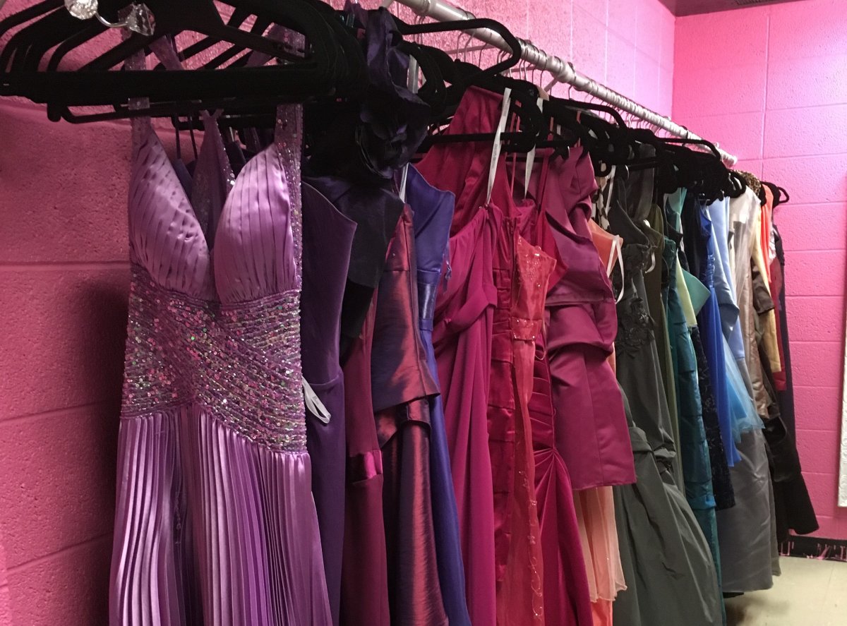 Second-hand prom dresses are for rent at a Lasalle high school, Thursday, May 5, 2016.