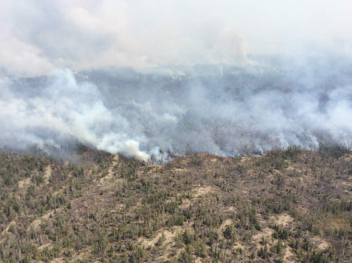 Aerial of wildfires burning in Manitoba over the summer.