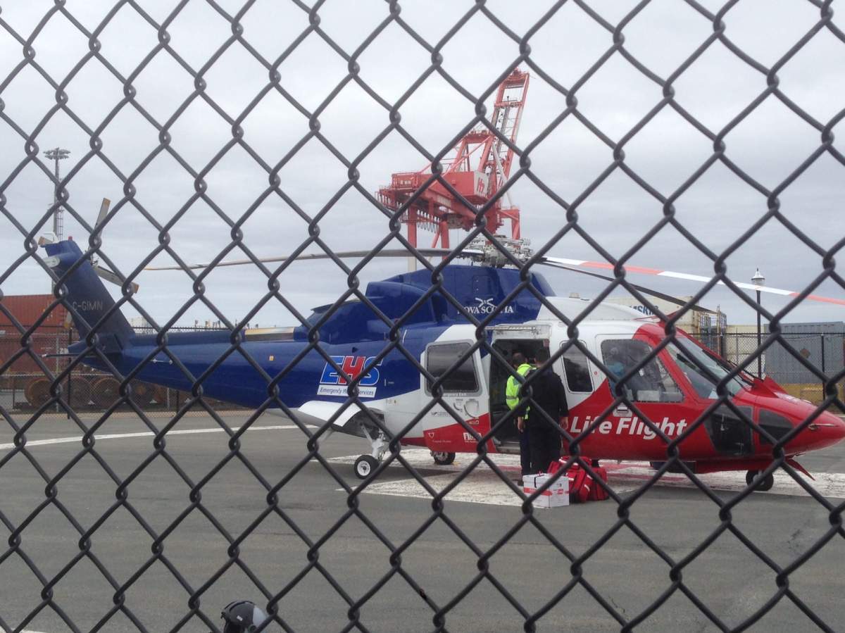 A LifeFlight helicopter is seen landing at Point Pleasant Park in Halifax. 