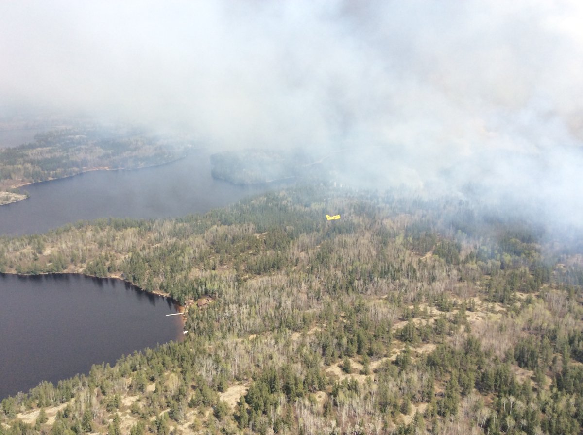 An aerial shot of the wildfire near Caddy Lake, Manitoba on May 9, 2016.