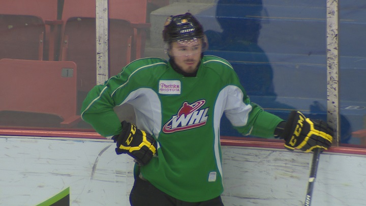 Jayce Hawryluk takes part in Brandon Wheat Kings' practice.
