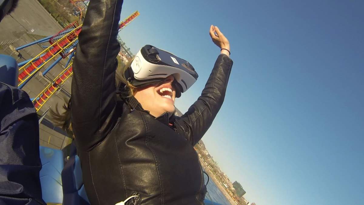 Global's Kelly Greig proves she's not afraid to take on a roller coaster - even one with virtual reality, Wednesday, May 11, 2016.