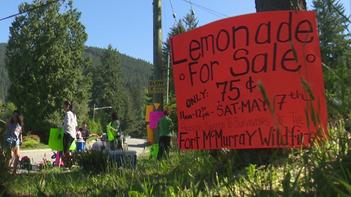 A group of North Vancouver kids set up a lemonade stand to raise money for Fort McMurray wildfire evacuees.
