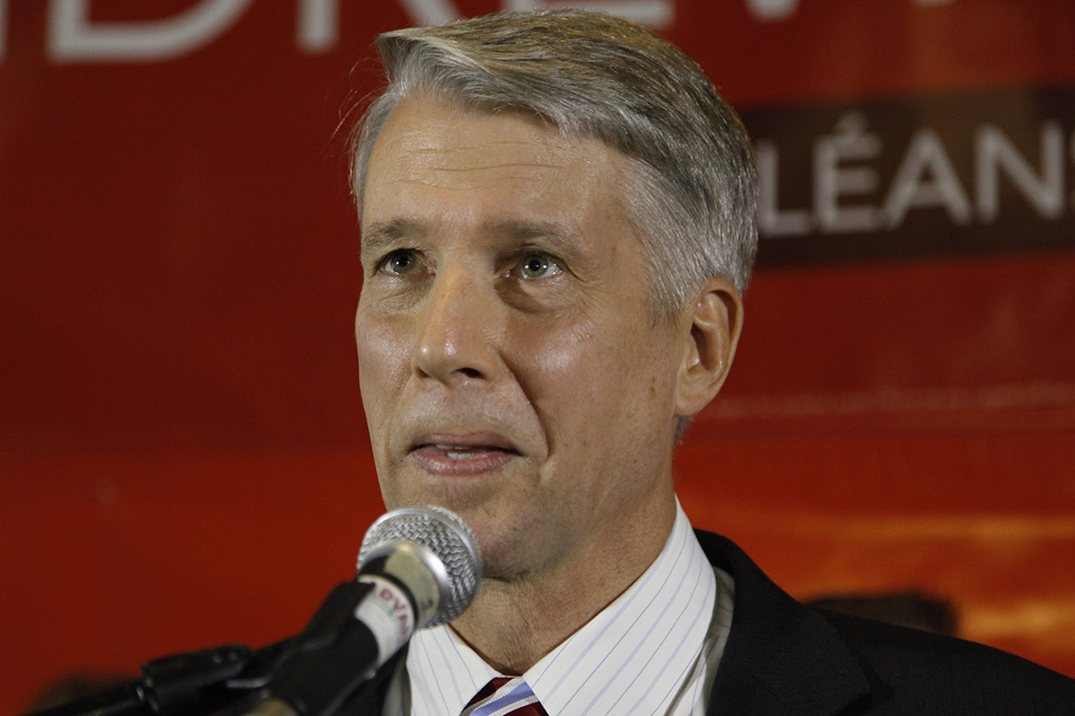 Liberal candidate Andrew Leslie speaks to supporters after winning in the riding of Orleans in the 2015 federal election on Monday, October 19, 2015.
