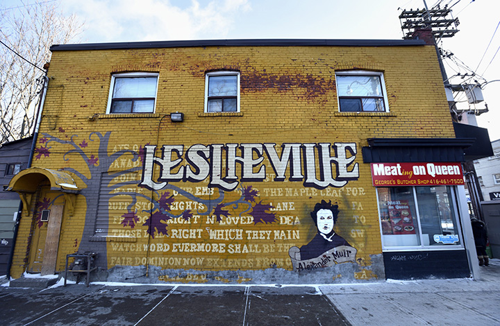 A mural on the side of the Meat on Queen butcher shop on Queen St. East in Toronto's Lesllieville neighbourhood are pictured on Jan 9 2015. 